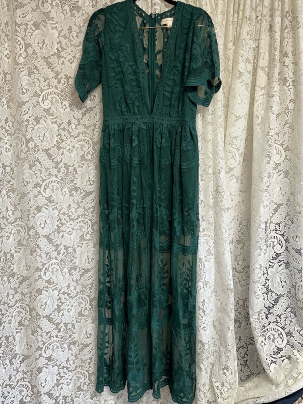Honey Punch Green Lace Romper V-Neck Maxi Dress